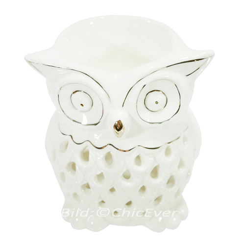 2x Duftlampen Eulen Keramik Aromalampen Duftstövchen Eule weiss 4175